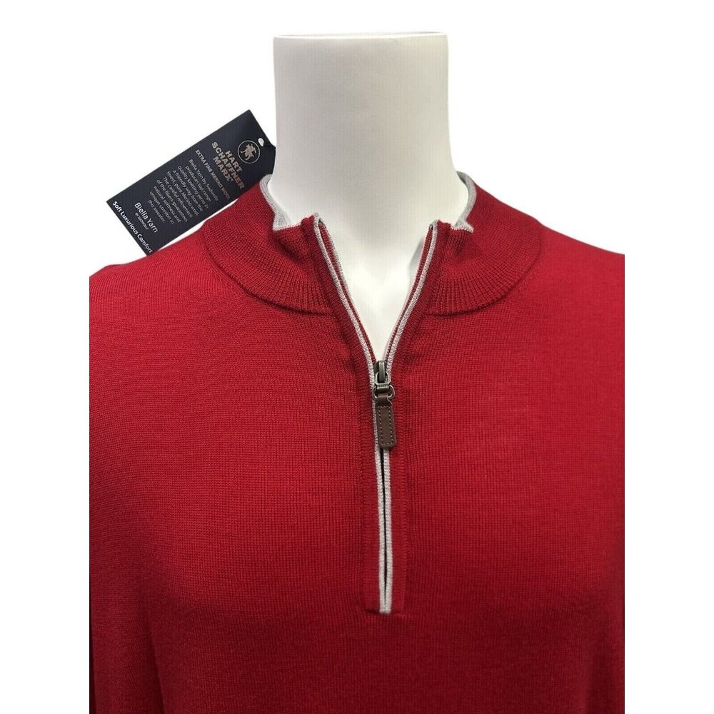 Hart Schaffner Marx Mens Big & Tall Red 3XLT Quarter Zip Merino Wool Sweater - Picture 4 of 9